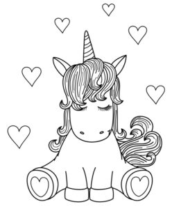 desenho de unicórnio sentado para imprimir e colorir