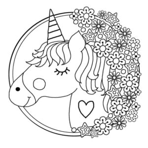 desenho de unicórnio com lindas flores para imprimir e colorir de graça na internet