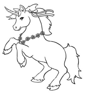 imagem de unicornio com lindo colar de flores para imprimir