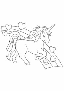 desenho de unicórnio em arco iris de coração para imprimir e colorir