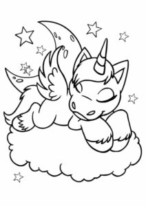 unicornio dormindo na nuvem para pintar
