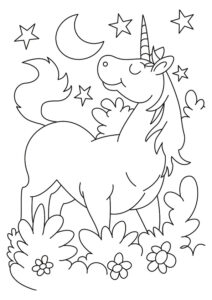 desenho para pintar de unicórnio feliz a noite