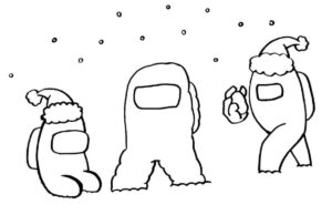 desenho de três among us usando roupas de natal para colorir e pintar