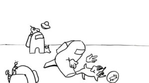 desenho de among us capturando cachorro alien para imprimir e colorir