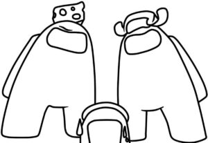 desenho de três among us com chapéu para pintar grátis