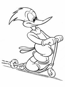 desenho do pica pau andando de patinete para colorir