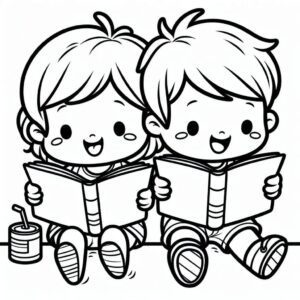 crianças lendo para colorir