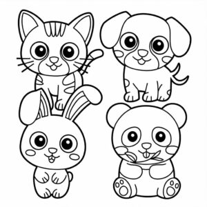 desenho de animais kawaii imprimível para crianças para colorir
