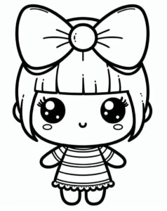 desenho de boneca kawaii e laço em pdf para colorir