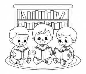 desenho de crianças lendo imprimível grátis para crianças para colorir