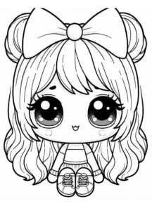 desenho de pequena boneca kawaii para colorir