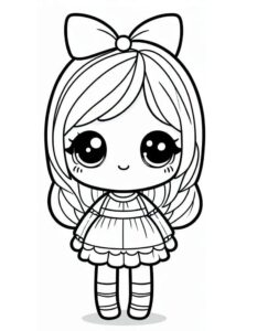 desenho de pintura de boneca kawaii para colorir