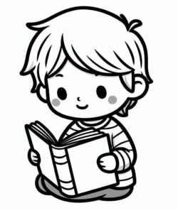 desenho de um menino lendo para pintar-gratuitamente