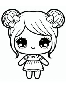 desenho de uma boneca kawaii sorridente para imprimir e colorir