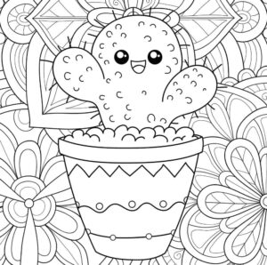 Desenho de Um Cacto Fofo para Pintar e Colorir PDF