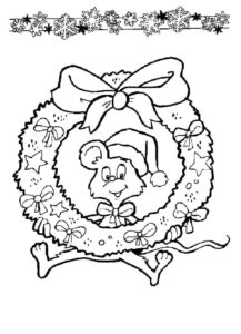 desenho de guirlanda de natal com rato para colorir