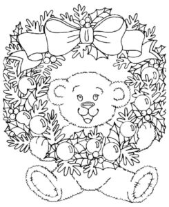 desenho de guirlanda de natal e ursinho para colorir