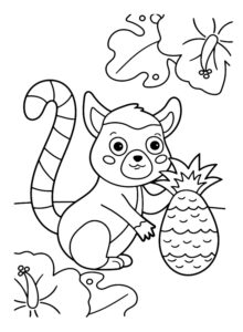 desenho de lêmure com fruta para colorir