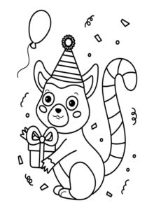 desenho de lêmure e presente de aniversário para colorir
