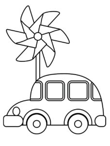 desenho de catavento e carro de brinquedo para colorir