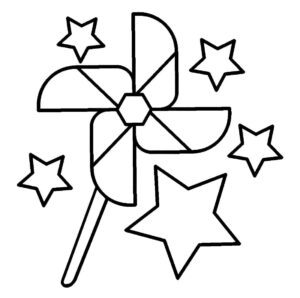 desenho de catavento e estrelas para colorir