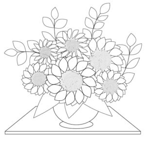 desenho de um vaso de girassóis para colorir