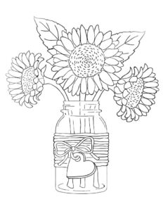 desenho de vaso de girassóis para colorir