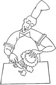 desenho de chef cortando brócolis para colorir