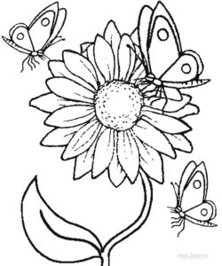 desenho de lindo girassol e borboletas para colorir