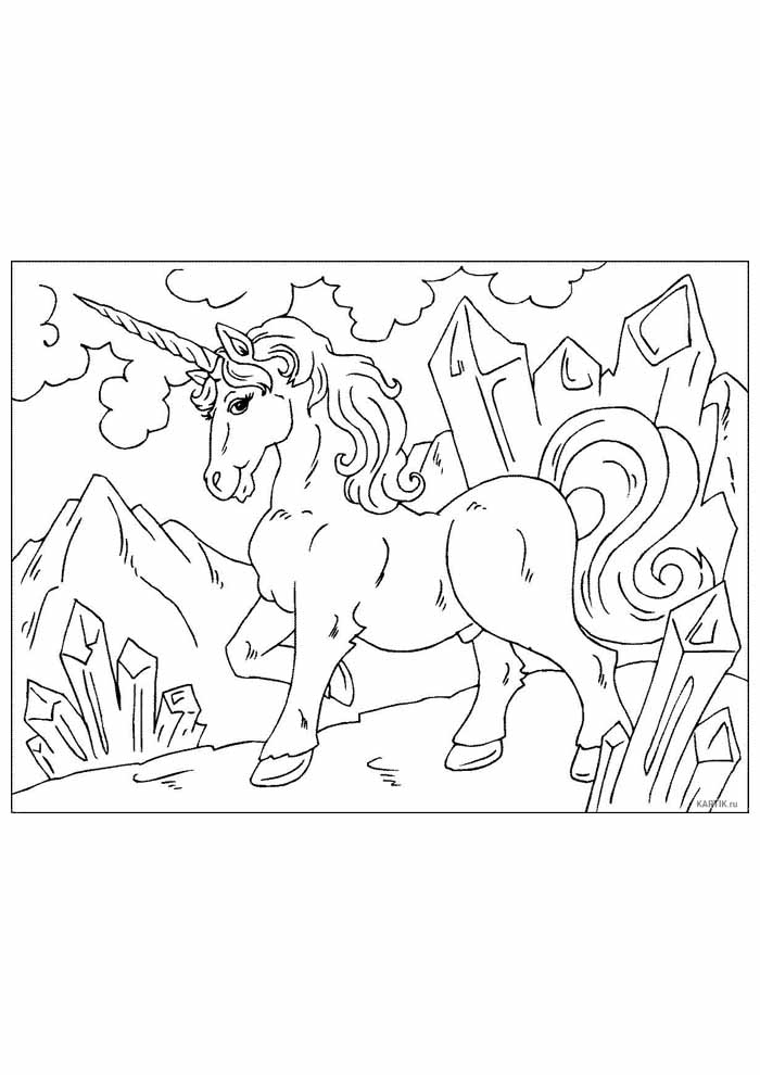 desenho de unicornio e pedras preciosas para colorir