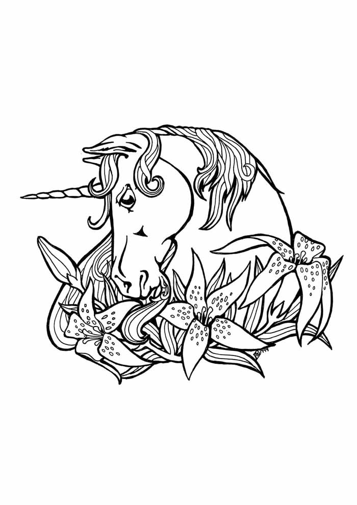 desenho de unicornio e flores para colorir e imprimir