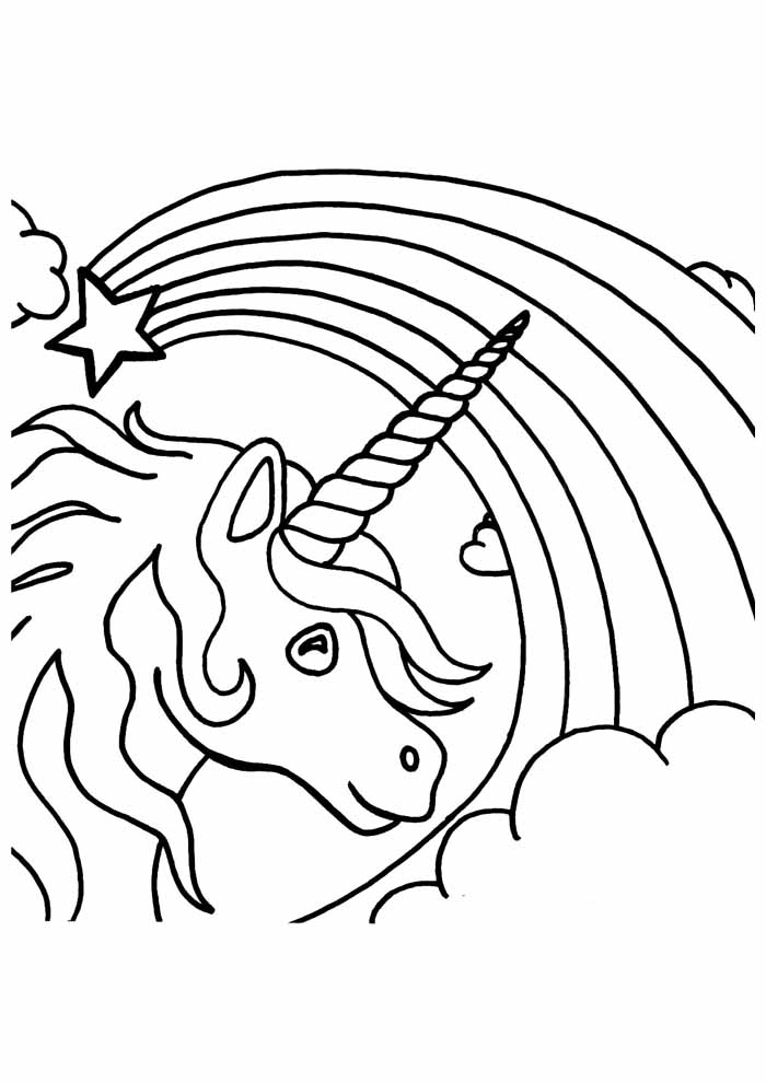 desenho de unicornio e arco iris para baixar e pintar