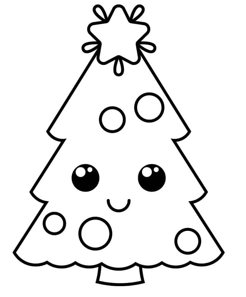 desenho de arvore de natal kawaii para imprimir e colorir