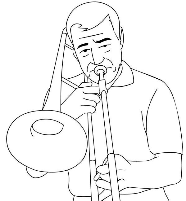 desenho de musico tocando trombone para colorir