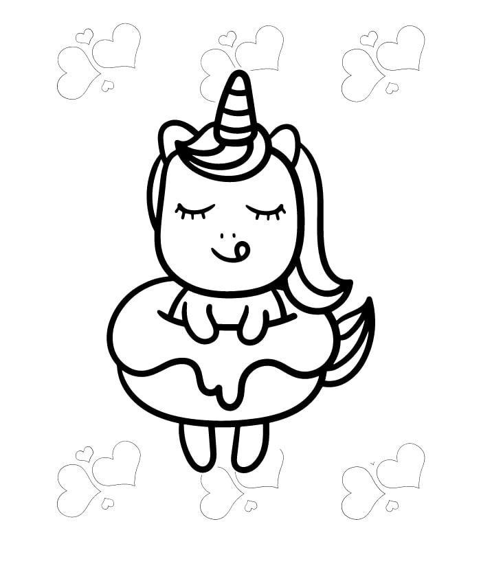 desenho de lindo unicornio e donut para colorir