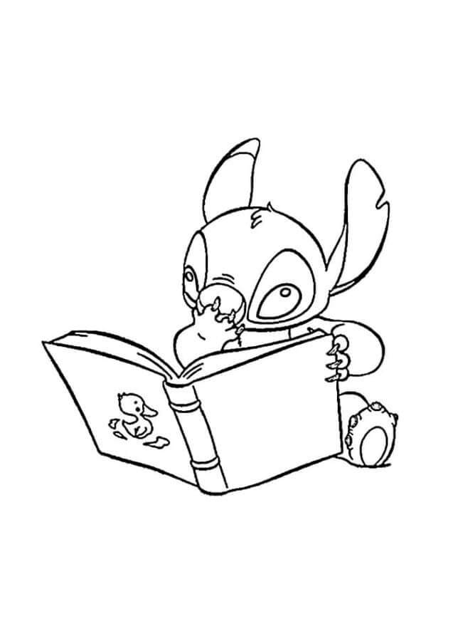 desenho stitch lendo livro para colorir