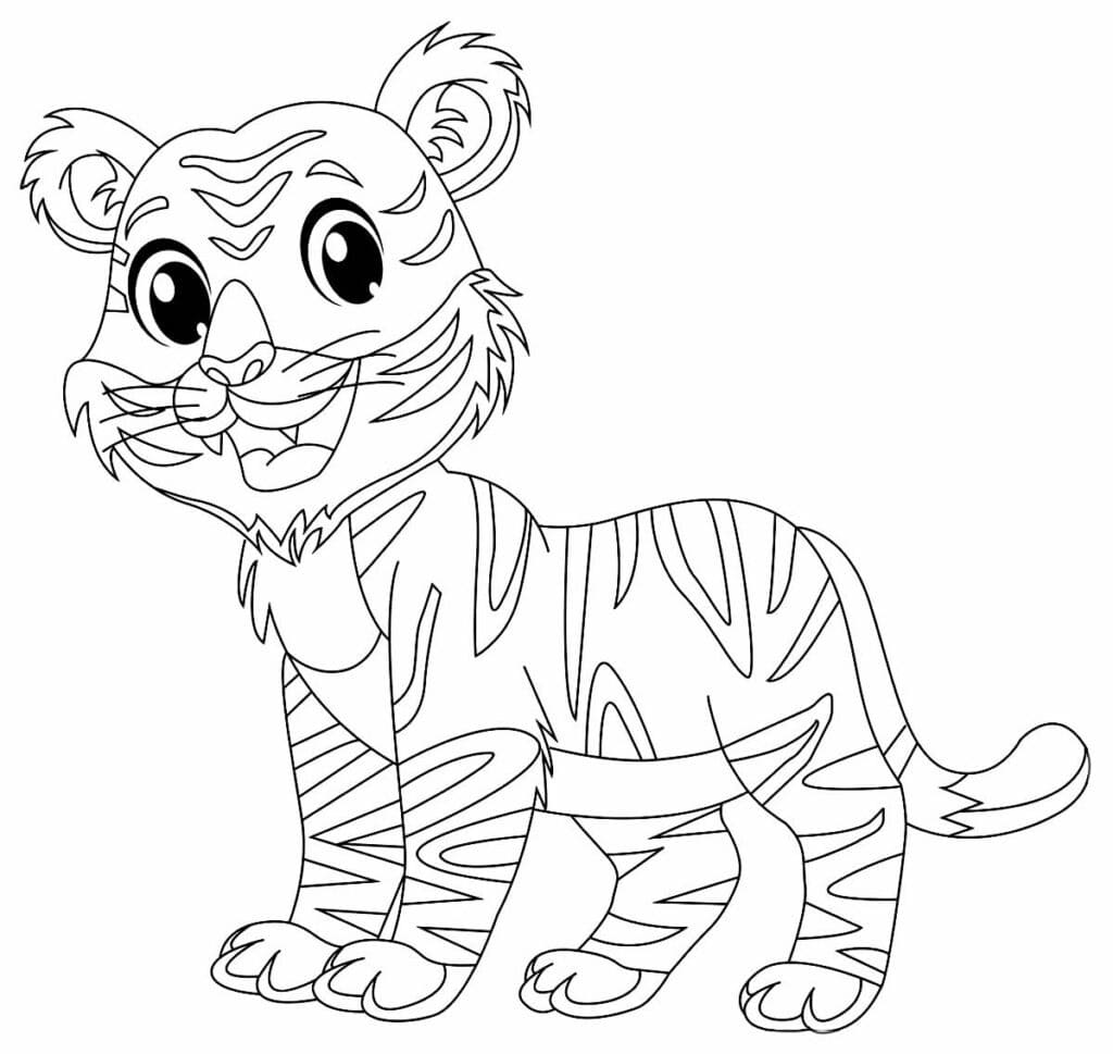 desenho de filhote de tigre alegre para colorir