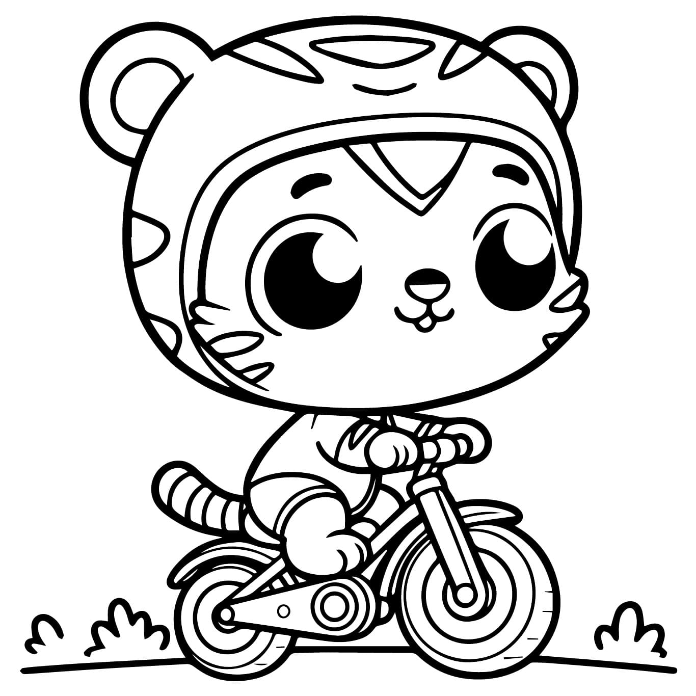 desenho de filhote de tigre em uma bicicleta para colorir