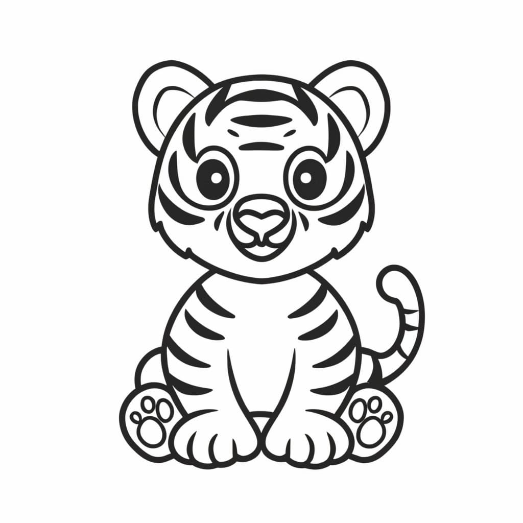 desenho de filhote de tigre sentado para colorir