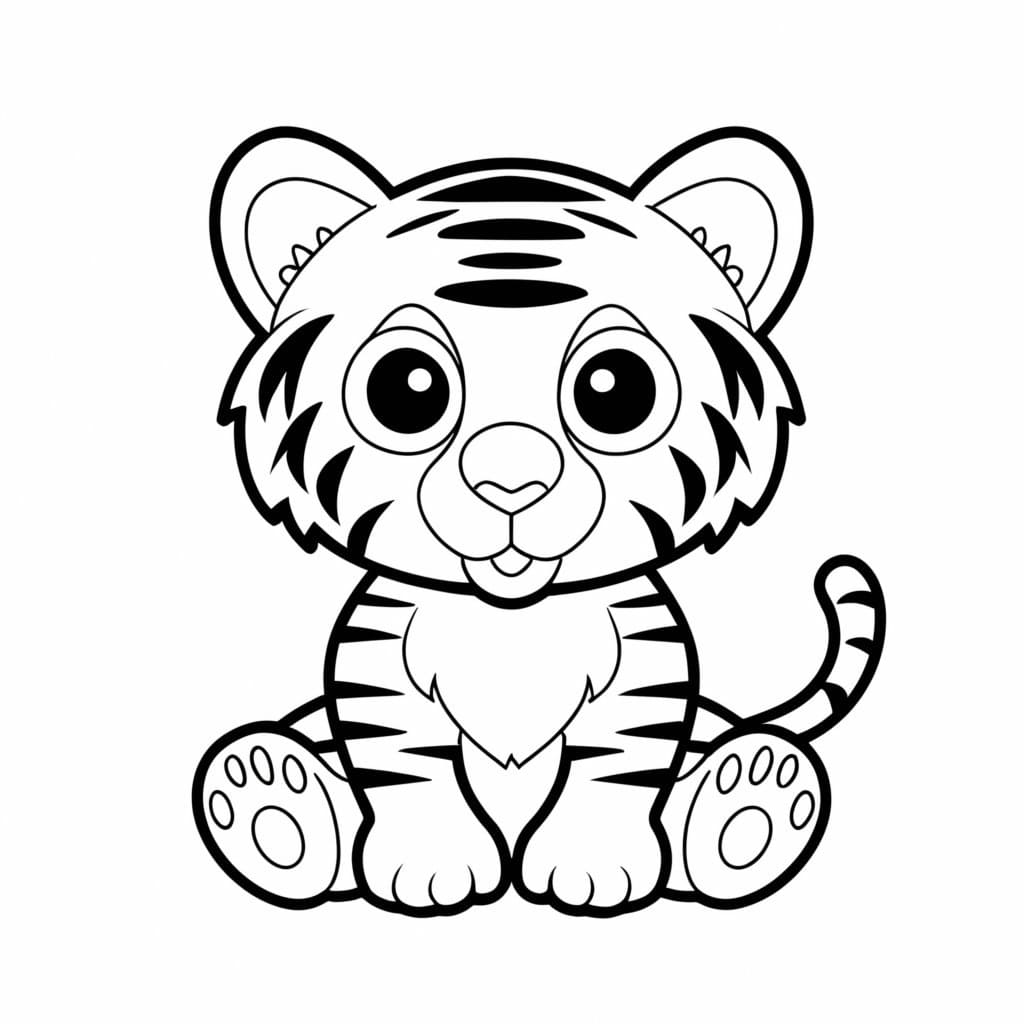 desenho de pequeno filhote de tigre para colorir e imprimir