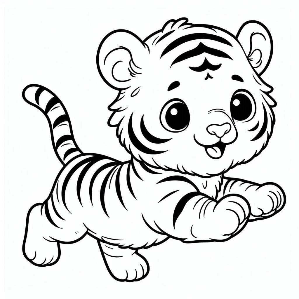 desenho de um filhote de tigre correndo para colorir