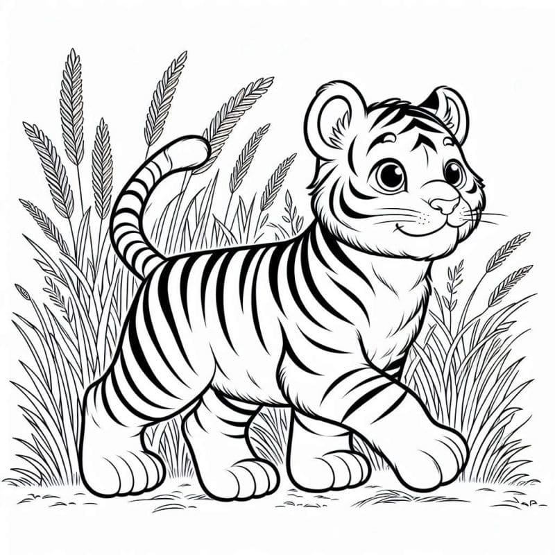 desenho de um filhote de tigre feliz para colorir