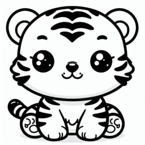 desenho de um filhote de tigre kawaii para colorir