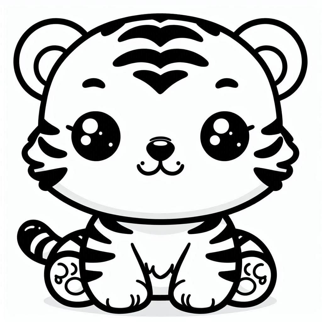 desenho de um filhote de tigre kawaii para colorir