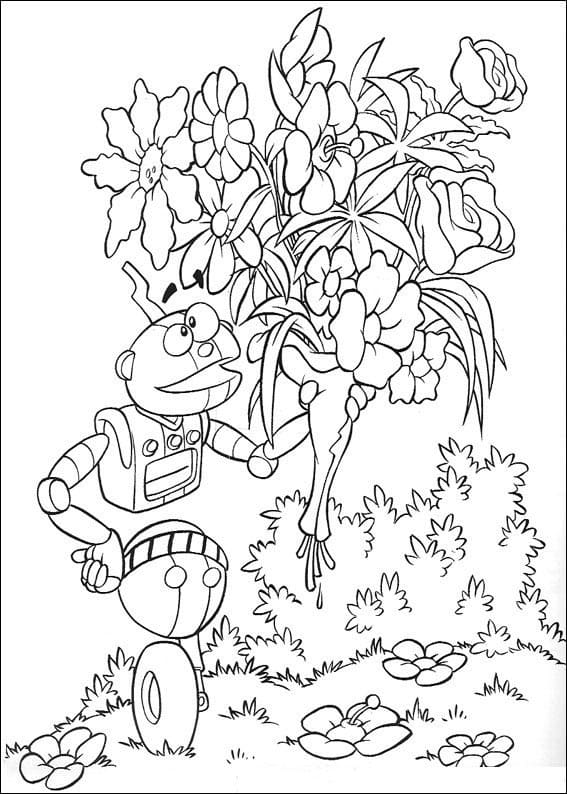 desenho de personagem de adiboo com buquê de flores para pintar