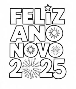 Desenho de Ano Novo 2025 para imprimir e colorir