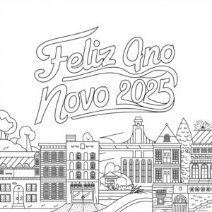 Desenho de Feliz Ano Novo 2025 Grátis para colorir
