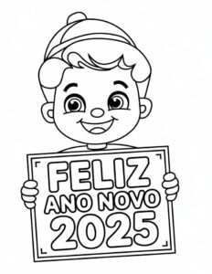 Desenho de Feliz Ano Novo 2025 Para Crianças de 1 Ano para colorir e pintar