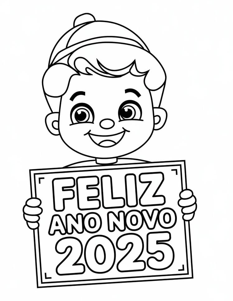 Desenho de Feliz Ano Novo 2025 Para Crianças de 1 Ano para colorir e pintar