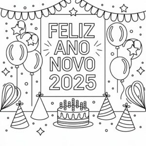 Desenho de Feliz Ano Novo 2025 Para Crianças de 6 Ano para colorir